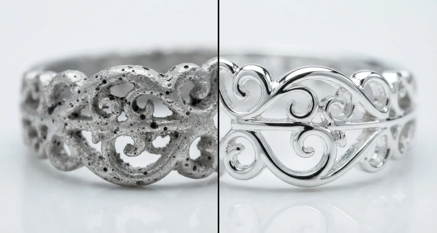 Comparison of 925 silver casting results using generic alloys vs. professional master alloys.